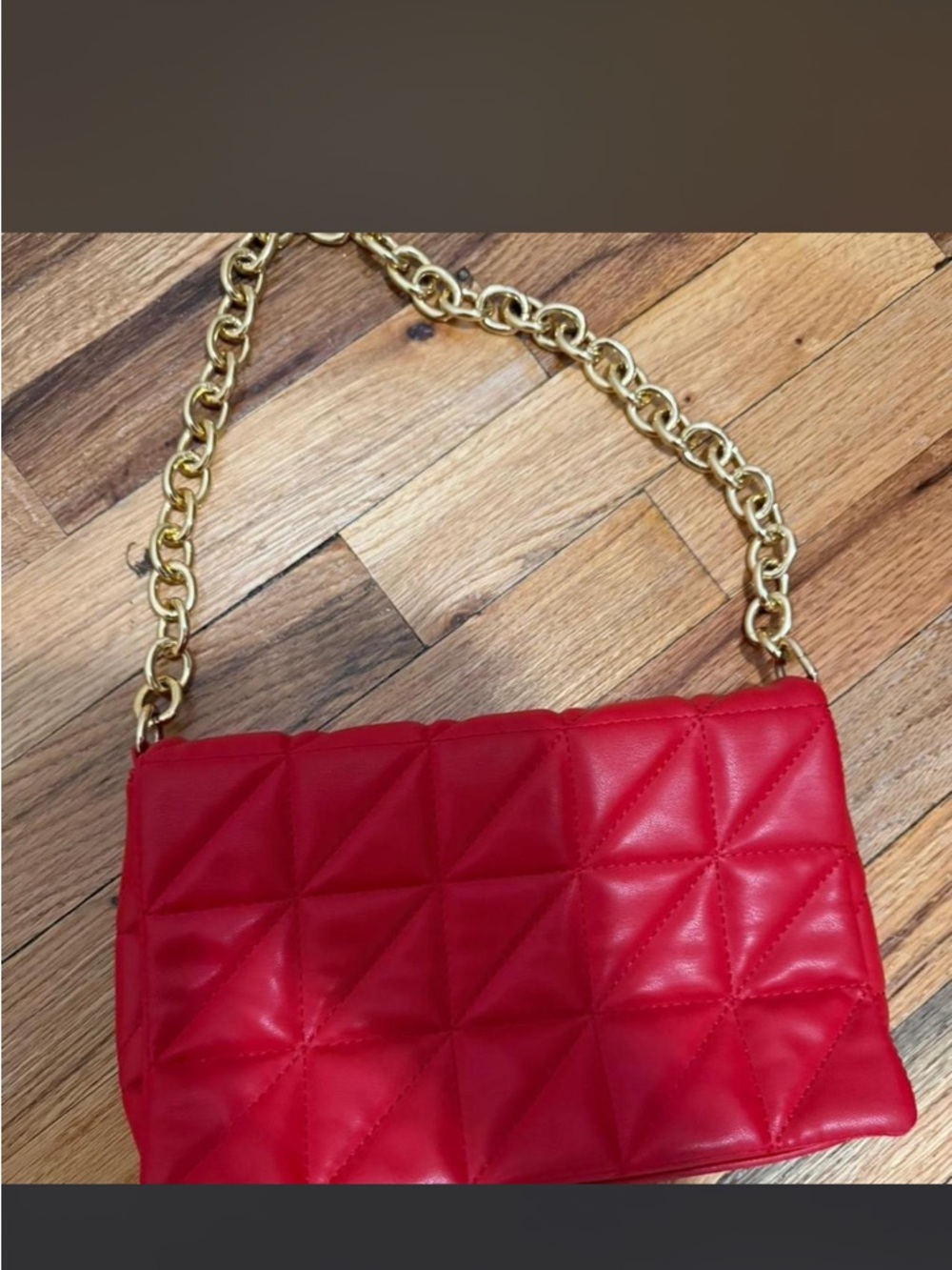 SHEIN Red Quilted Shoulder Bag with Gold Chain